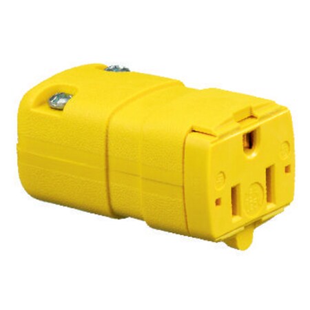 Hubbell Wiring Device-Kellems Straight Blade Connector, 5-15R, 15 A, 125V AC, 2 Pole, 3 Wire, Screw Terminals, Yellow HBL5963VY